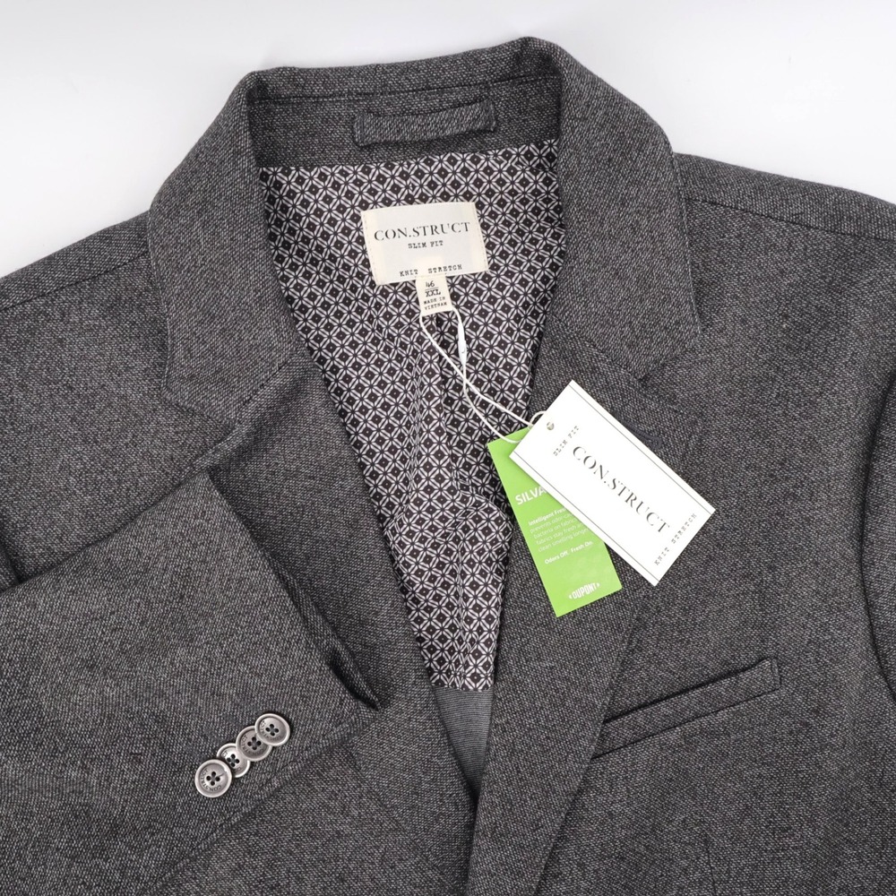NEW CON.STRUCT Knit Stretch Blazer Grey Mens XXL 46 Slim Fit $249